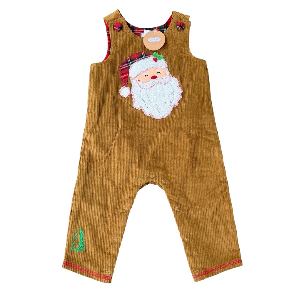 Mud Pie Baby Santa Cord Longall Brown Christmas Holiday Overalls Size 6-9 Months